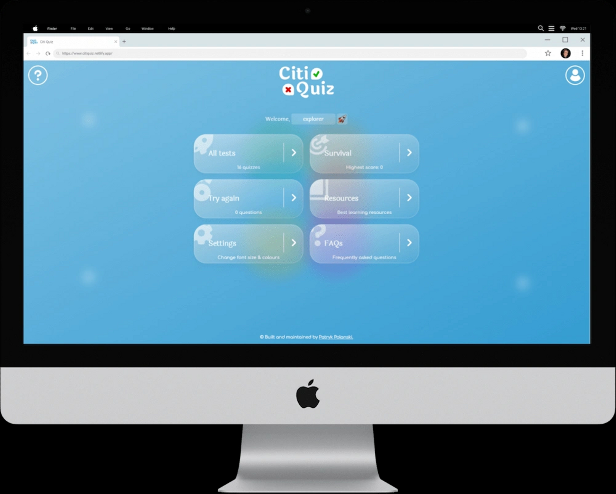 CitiQuiz on an imac