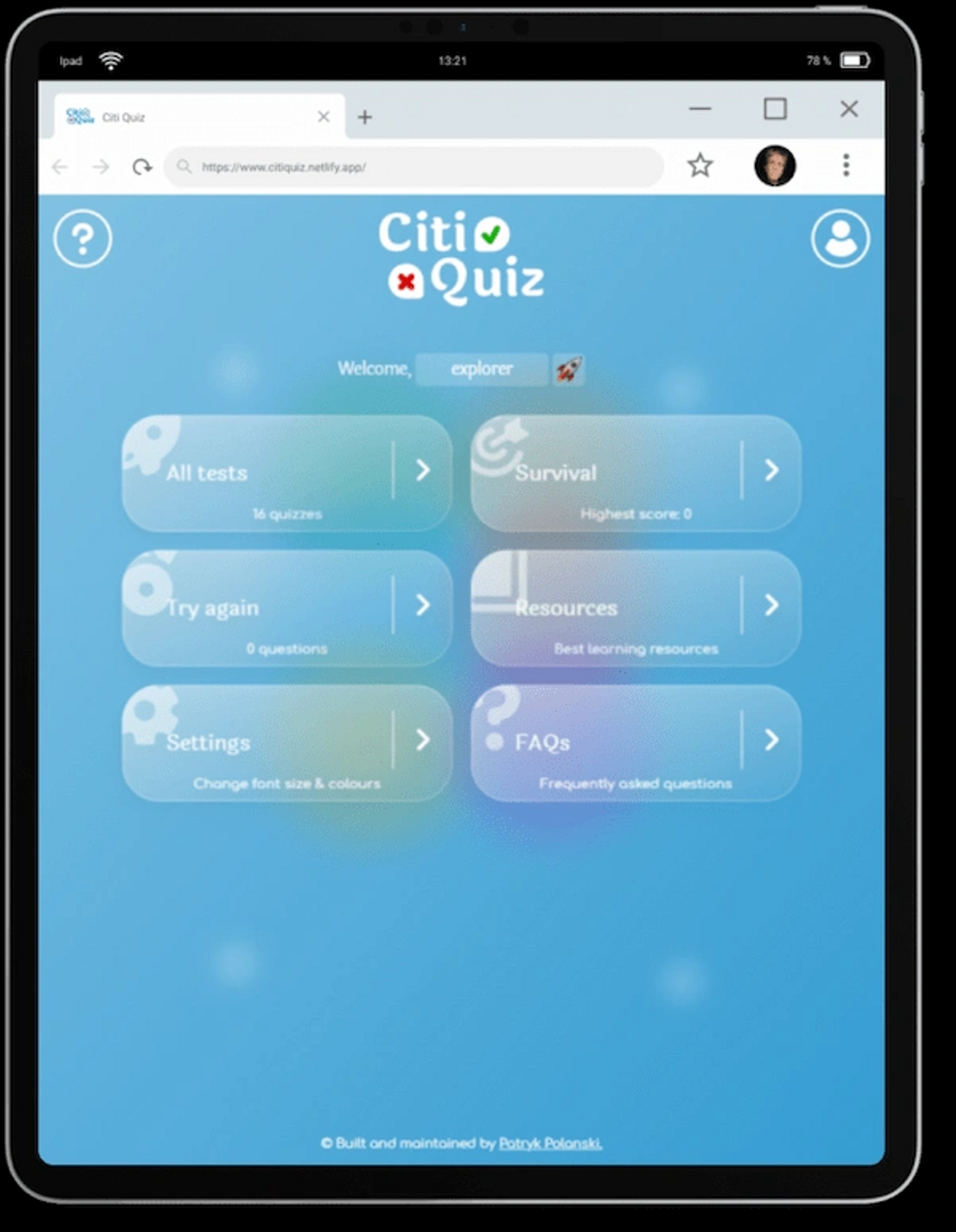 CitiQuiz on an ipad